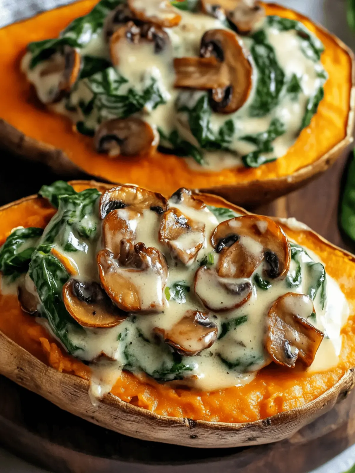 Creamy Mushroom and Spinach Stuffed Sweet Potatoes