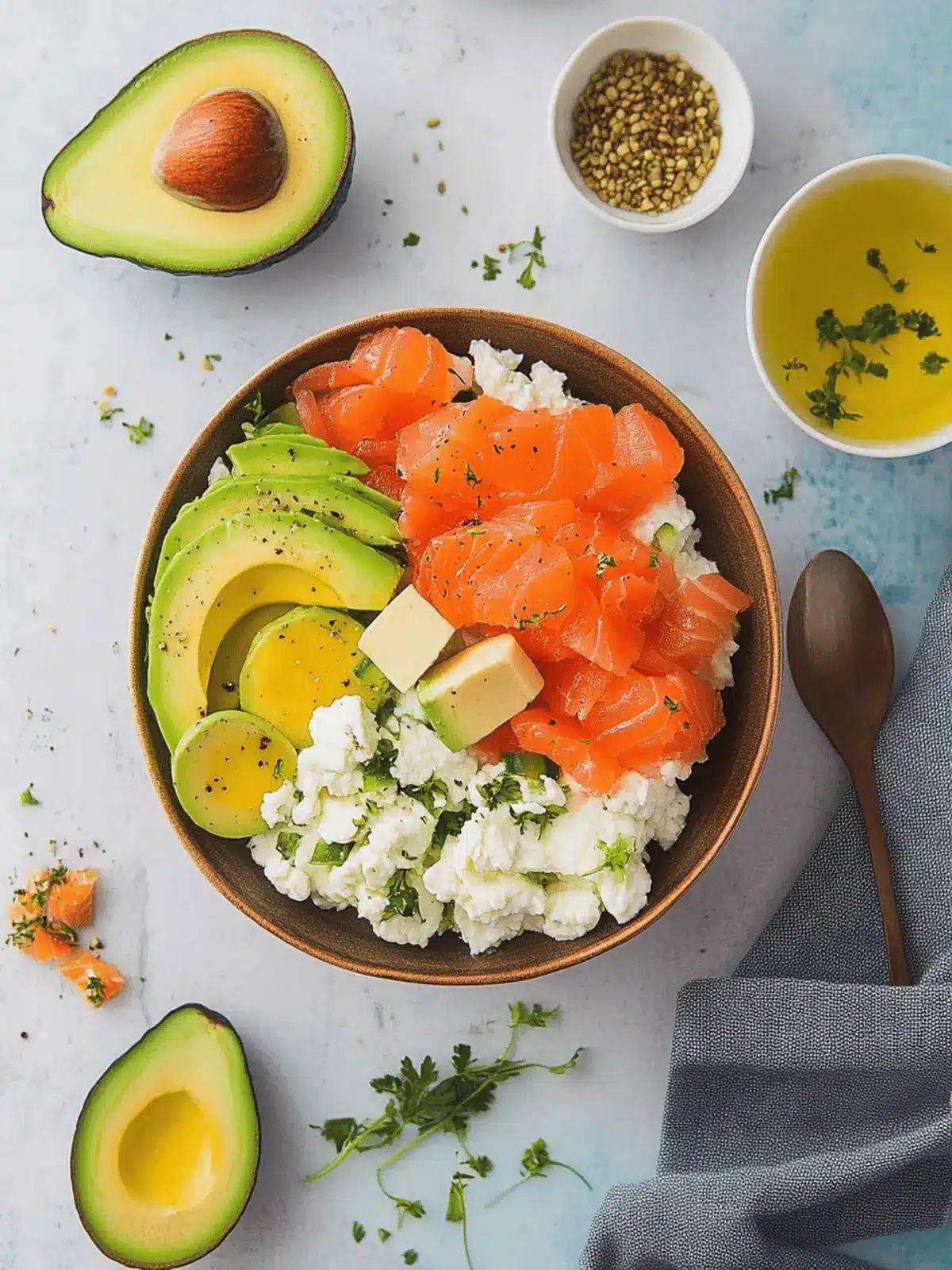 Cottage Cheese Salad With Smoked Salmon & Avocado