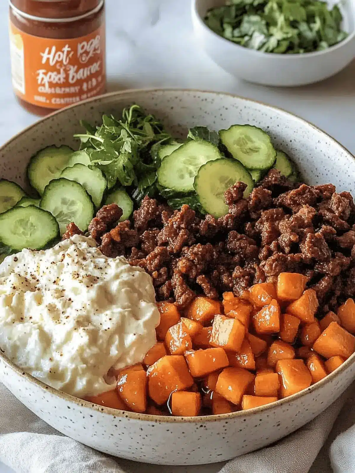 Hot Honey Beef Bowl w/Cottage Cheese