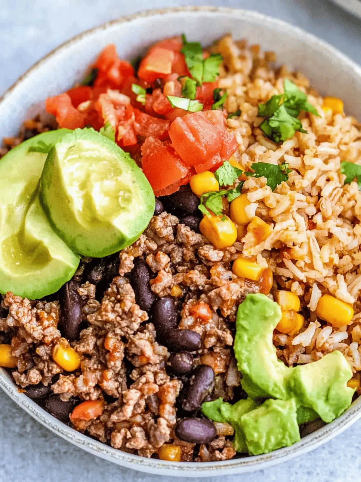 High Protein Beef Burrito Bowls with Flavorful Brown Rice