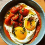 Poached Eggs with Roasted Tomatoes and Hummus