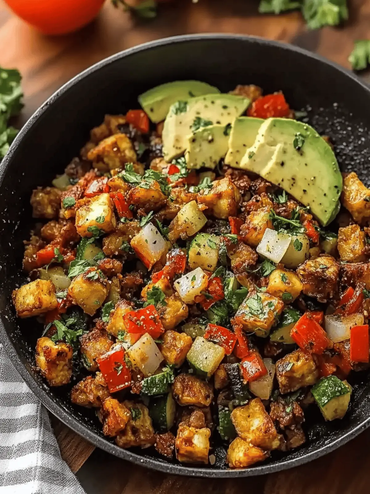 Savory tempeh breakfast hash