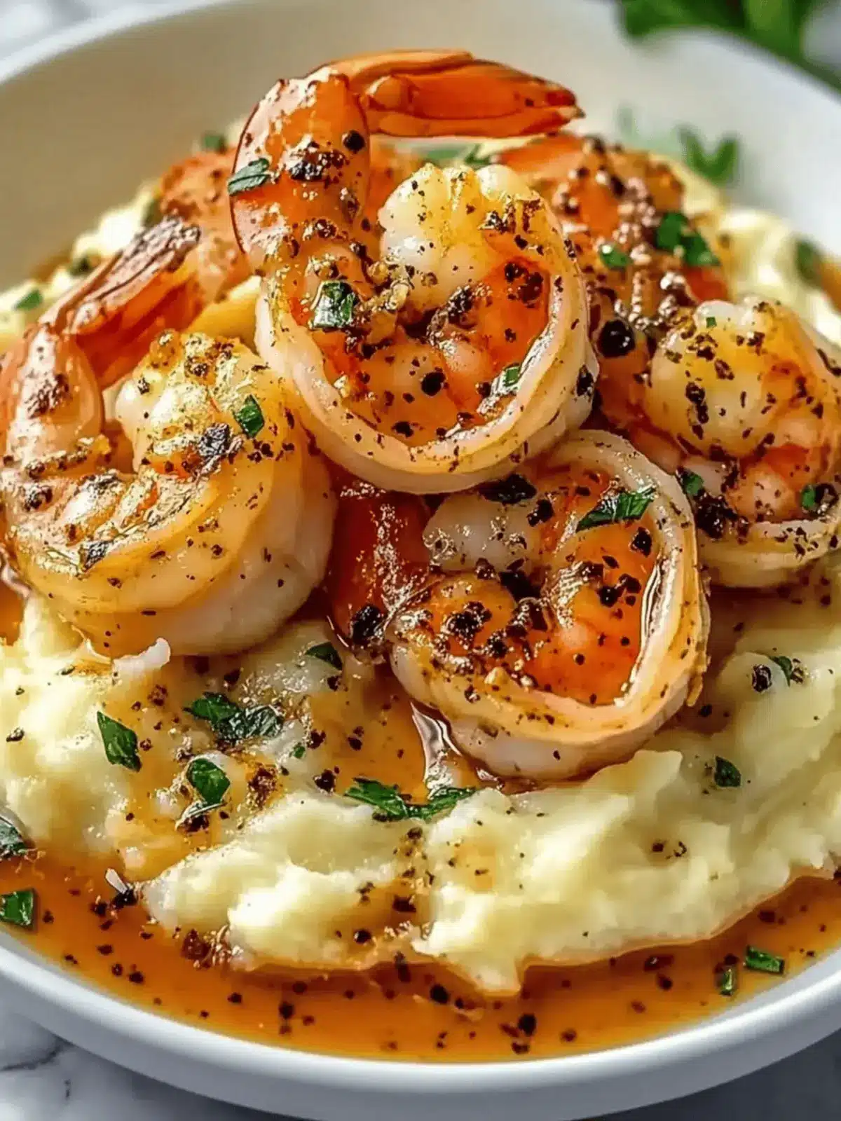 Creamy Garlic Shrimp Over Mashed Potatoes