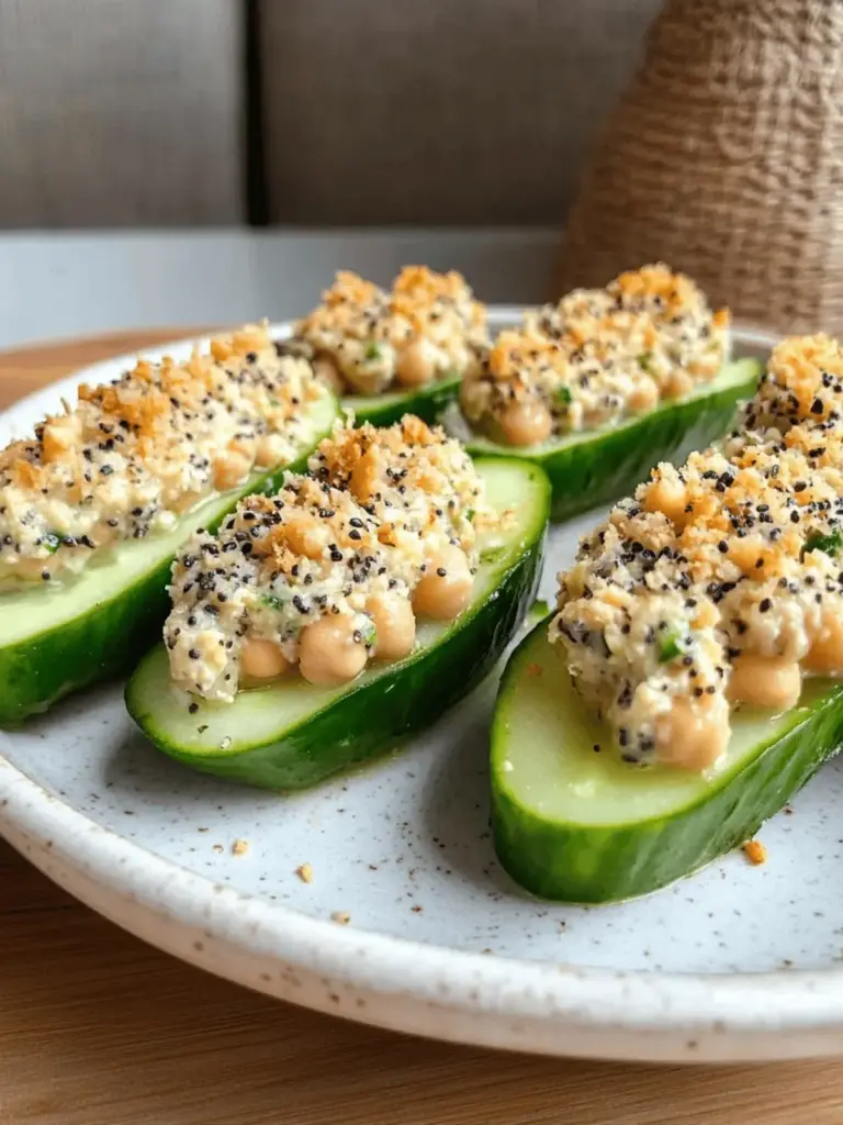 Plant Based Protein Packed Chickpea Salad Stuffed Cucumbers