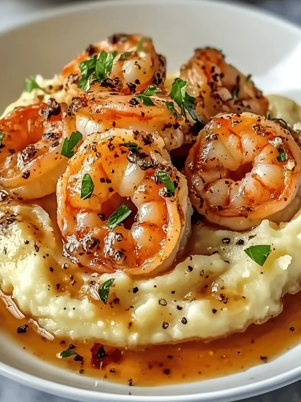 Creamy Garlic Shrimp Over Mashed Potatoes