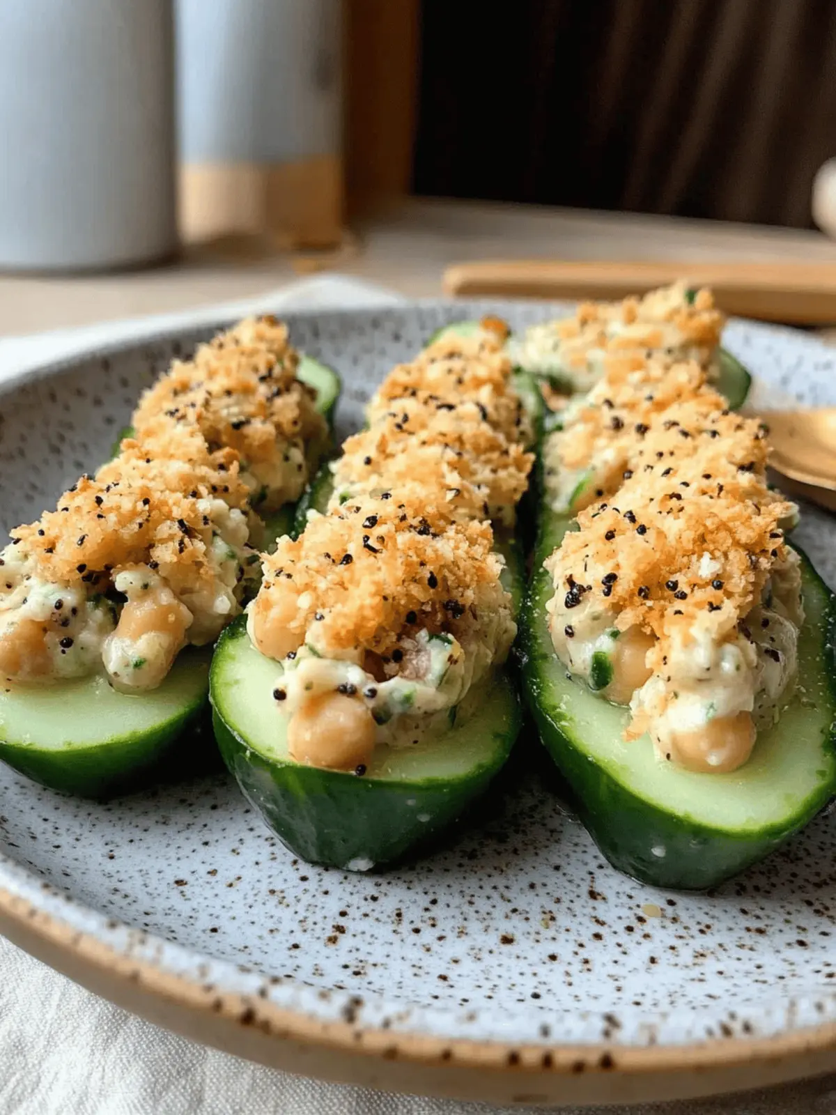 Plant Based Protein Packed Chickpea Salad Stuffed Cucumbers