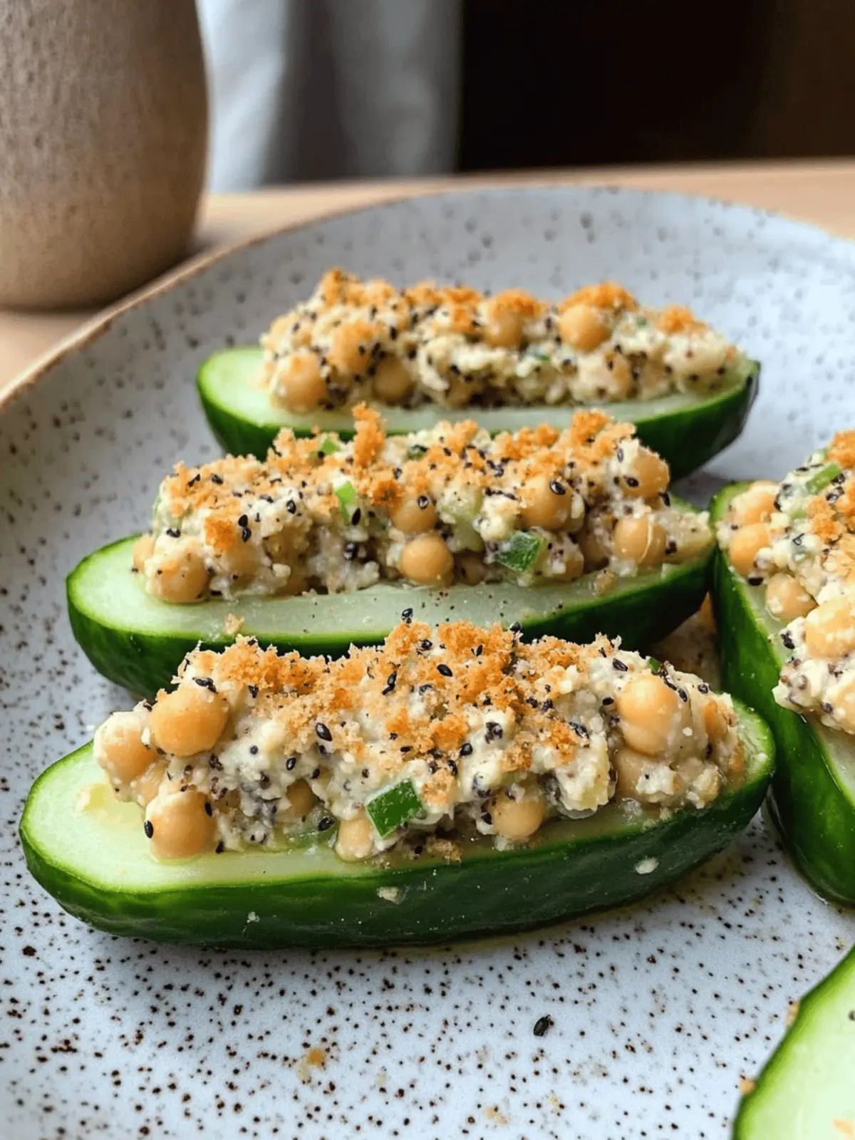 Plant Based Protein Packed Chickpea Salad Stuffed Cucumbers