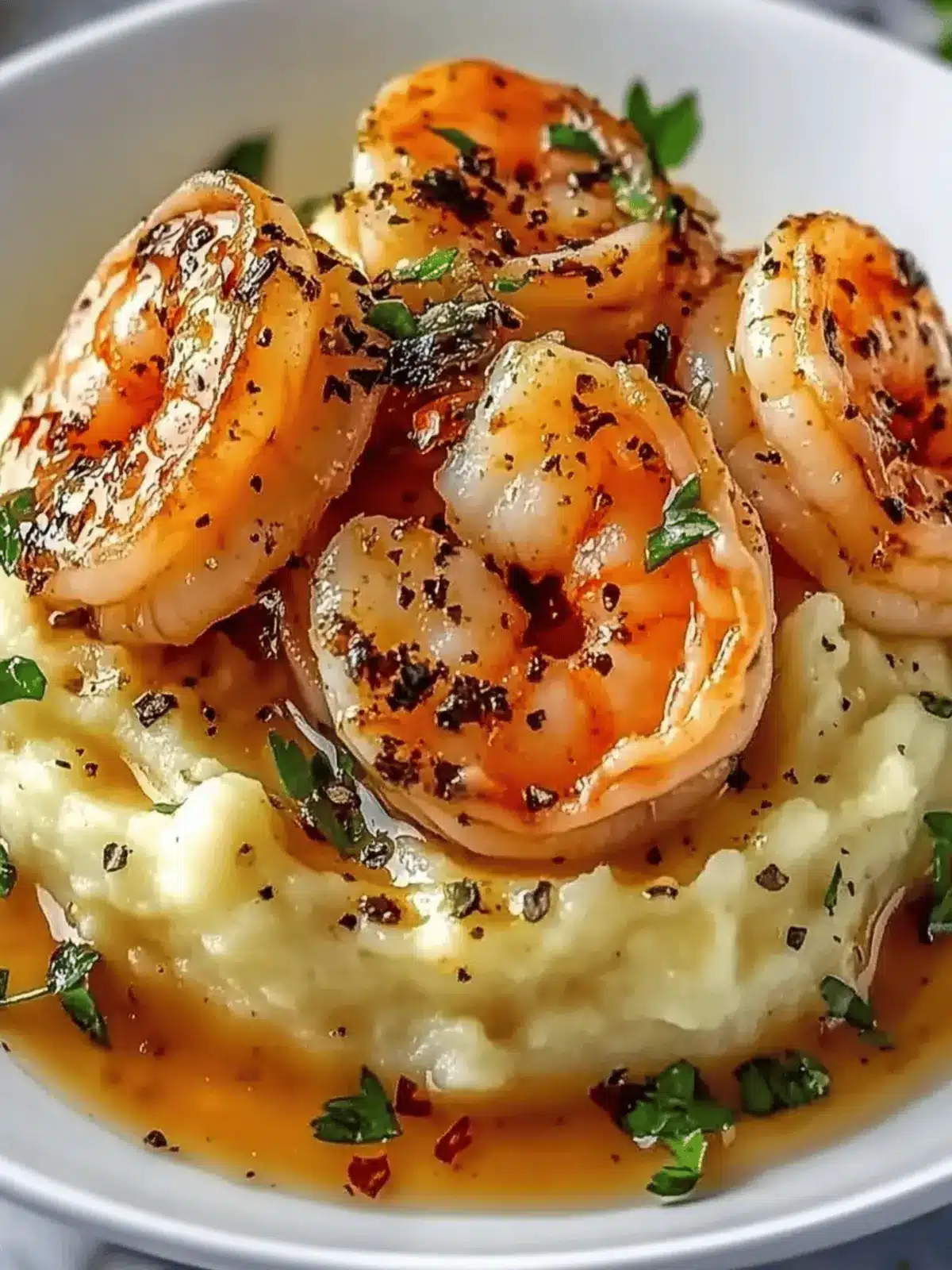 Creamy Garlic Shrimp Over Mashed Potatoes