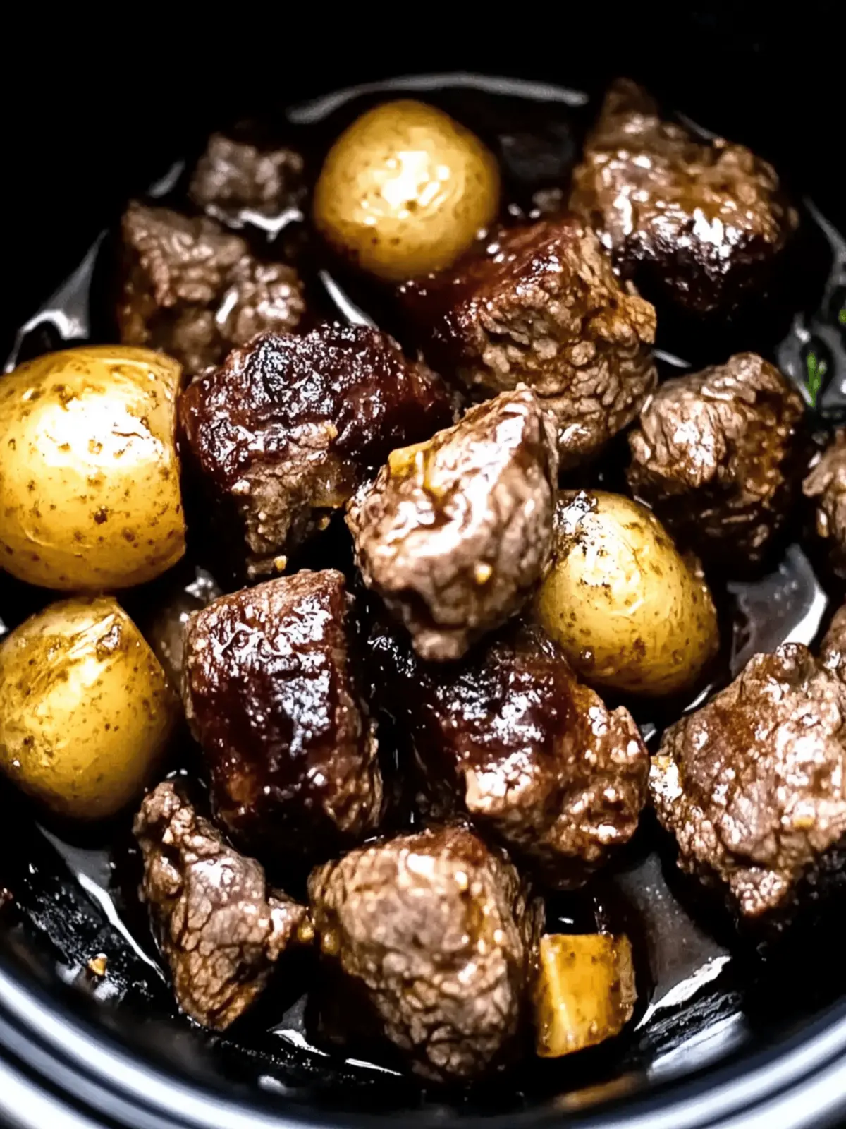 Crockpot Garlic Butter Beef Bites with Potatoes