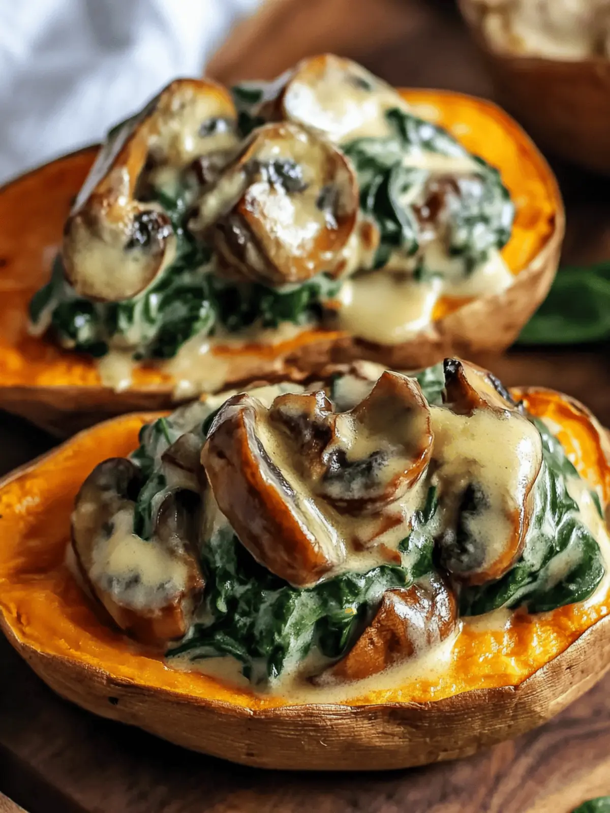 Creamy Mushroom and Spinach Stuffed Sweet Potatoes