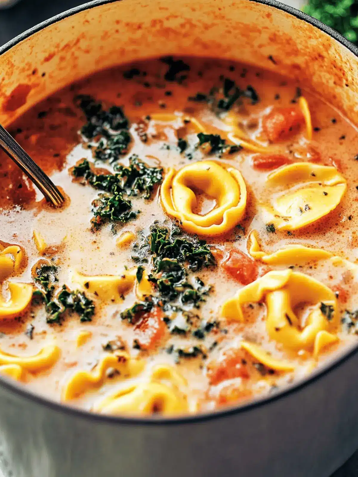 Creamy Vegetarian Tortellini Soup with Kale