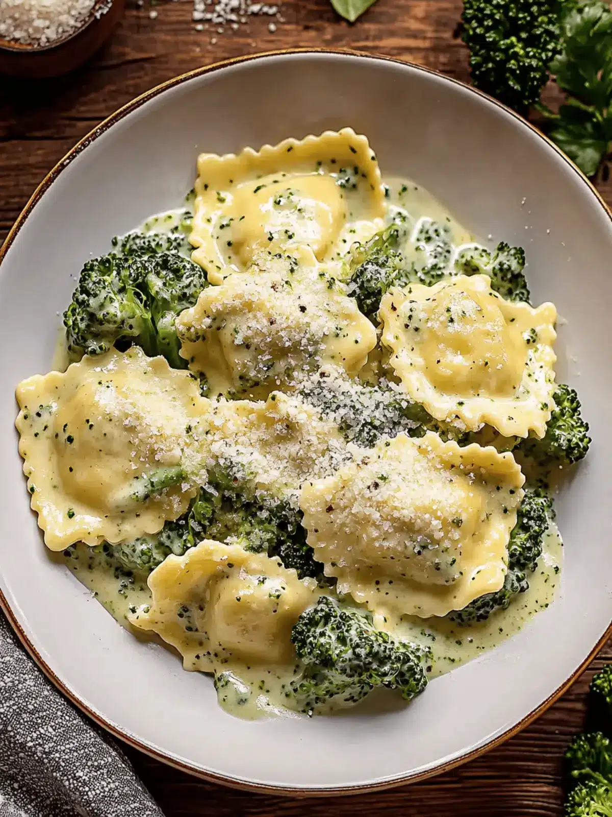 Creamy Date Night Broccoli Alfredo Ravioli