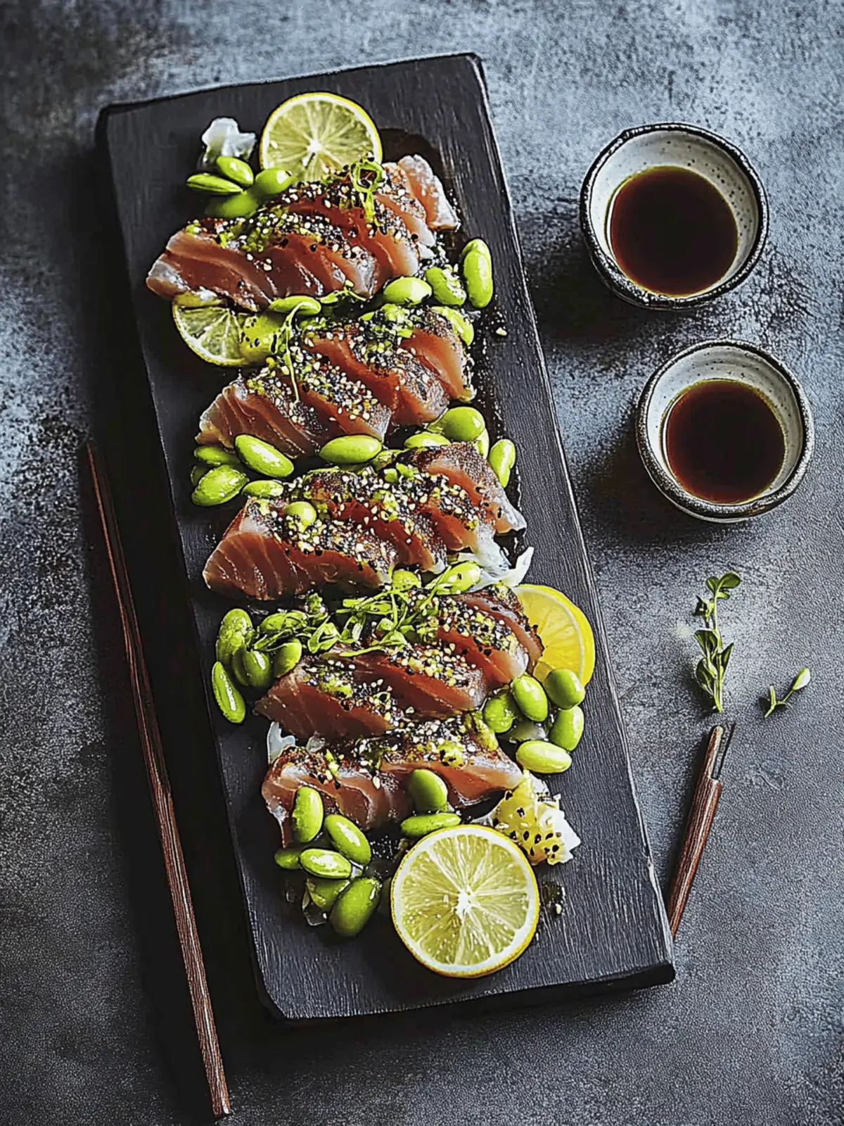 Savor Sesame Tuna Tataki with Wasabi and Edamame Delight 2 Sesame tuna tataki with wasabi and edamame