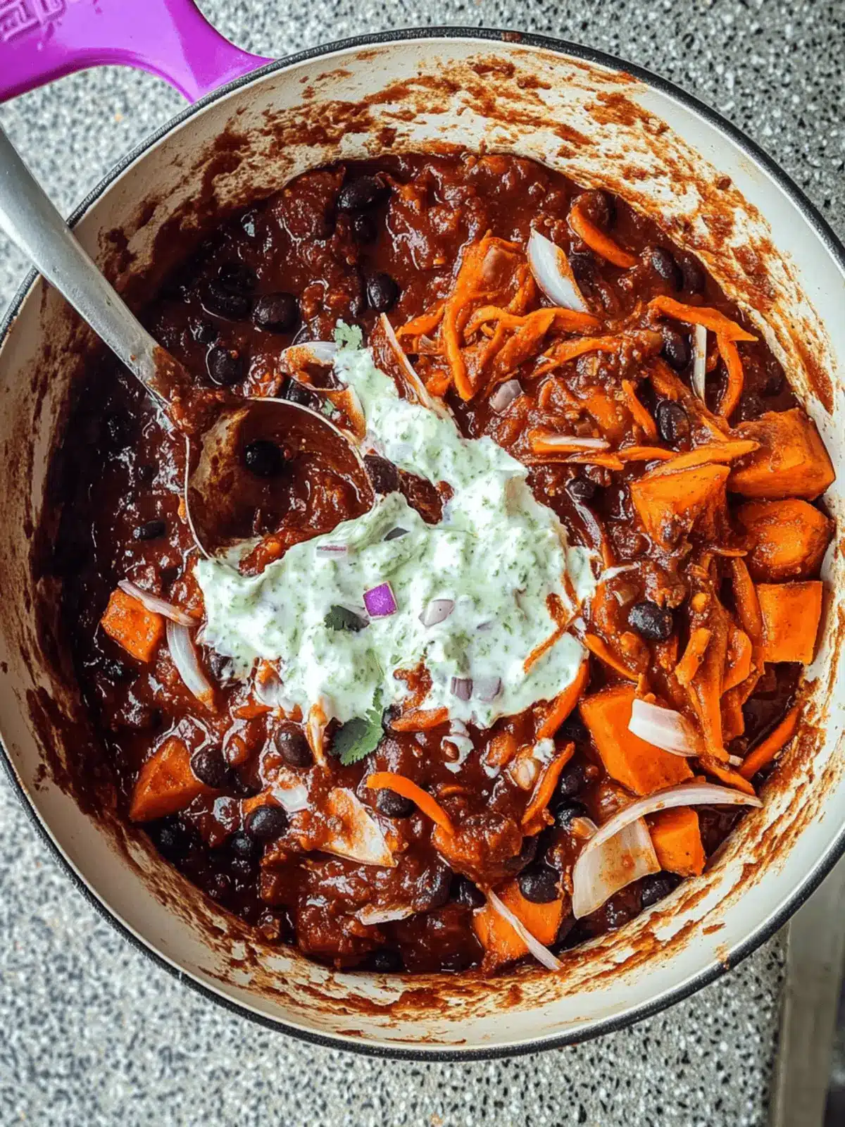 Chipotle Black Bean + Sweet Potato Chilli with Coriander Yogurt