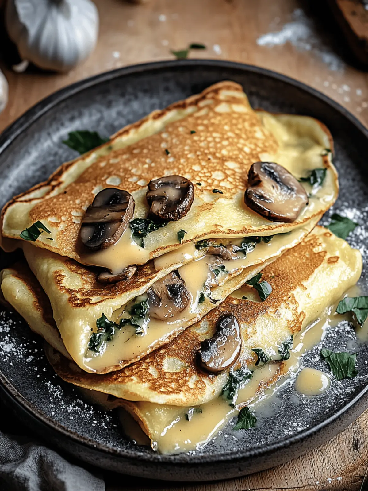 Baked Crepes with Mushrooms and Spinach