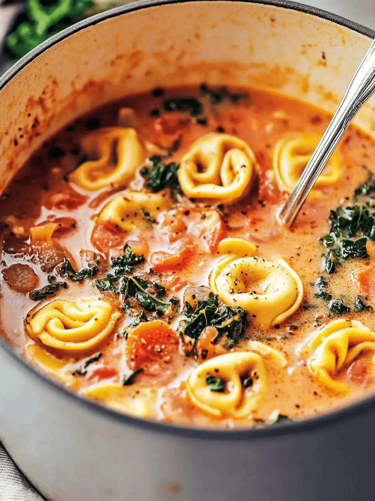 Creamy Vegetarian Tortellini Soup with Kale