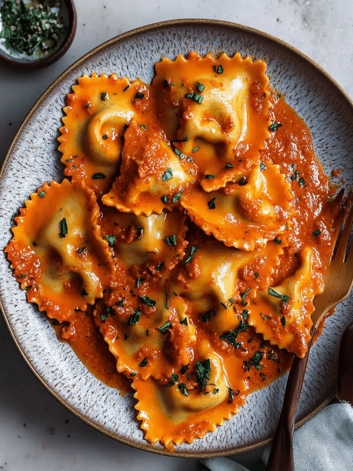Raviolis With Creamy Harissa Sauce