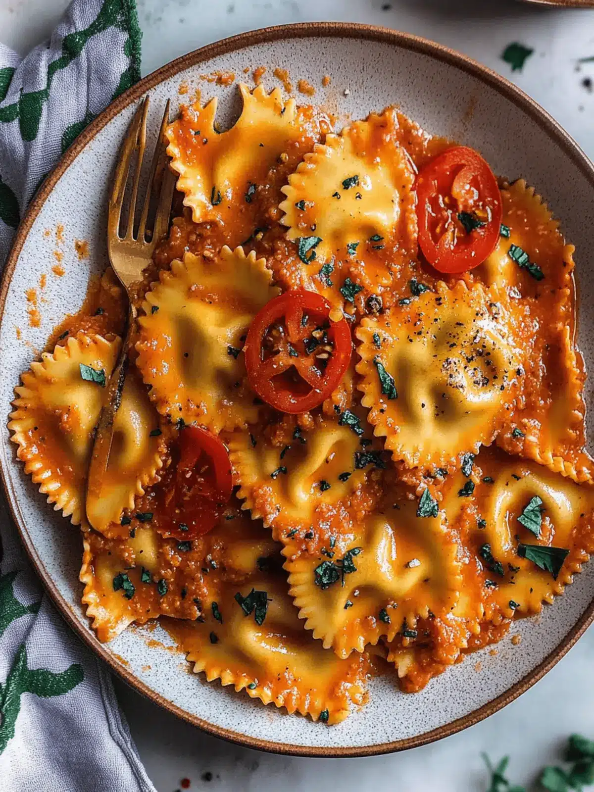 Raviolis With Creamy Harissa Sauce