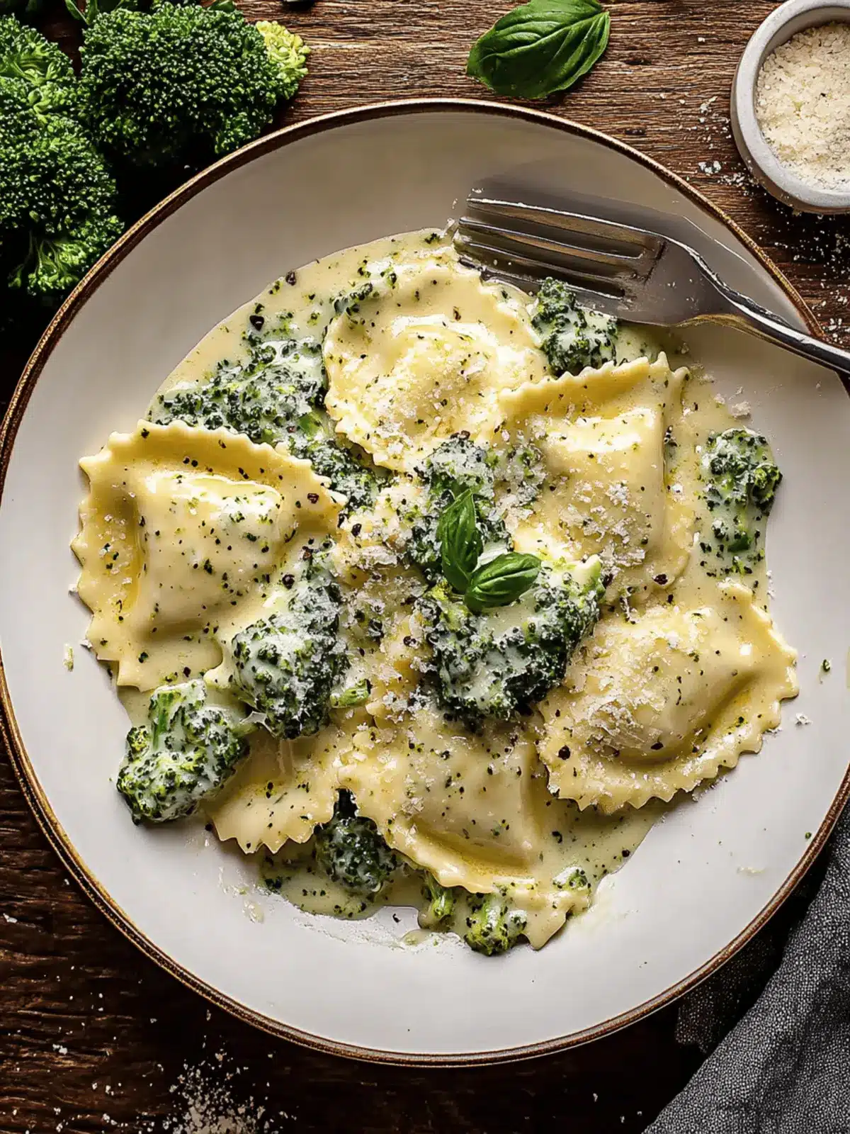 Creamy Date Night Broccoli Alfredo Ravioli