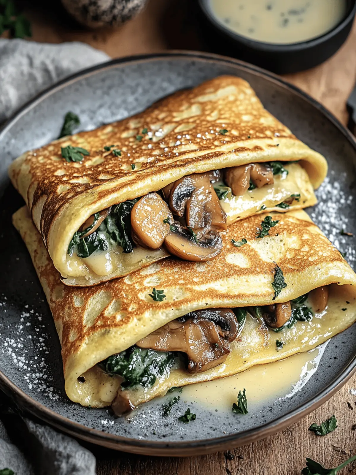 Baked Crepes with Mushrooms and Spinach
