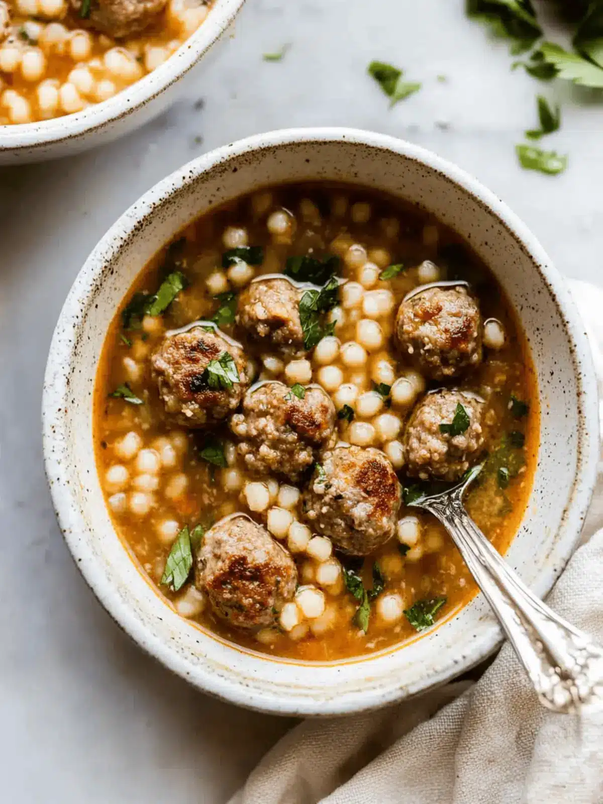 Mini Moroccan Meatball Couscous Soup