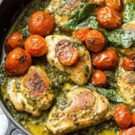 Creamy Pesto Chicken with Roasted Tomatoes & Spinach