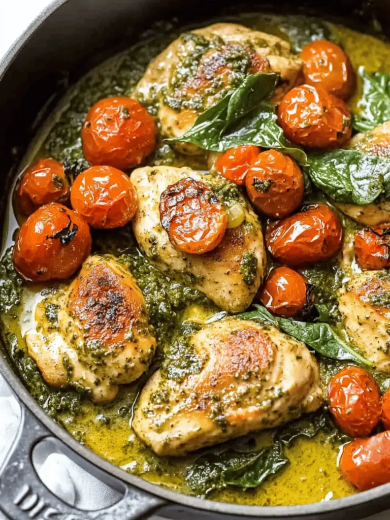 Creamy Pesto Chicken with Roasted Tomatoes & Spinach