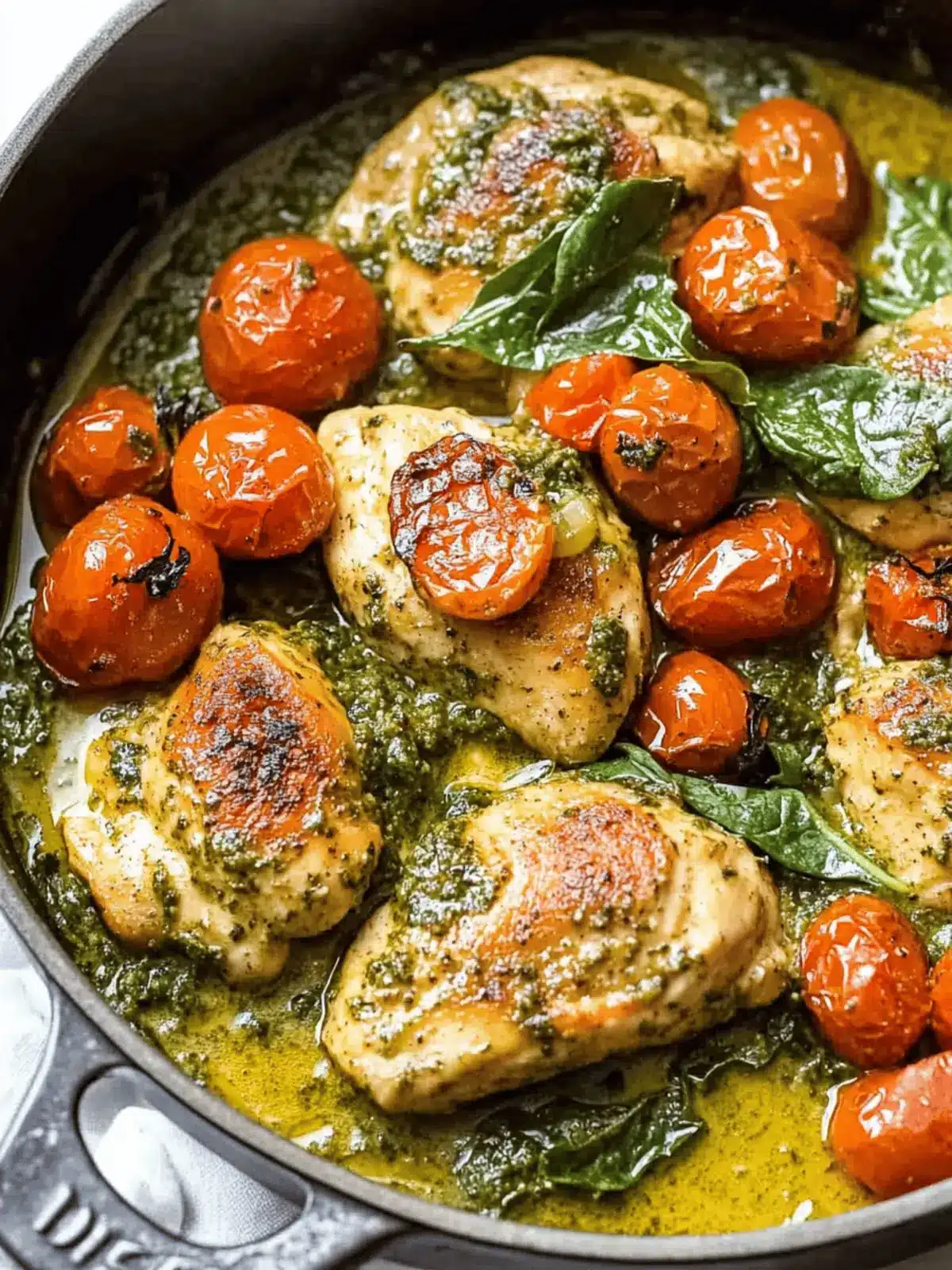 Creamy Pesto Chicken with Roasted Tomatoes & Spinach