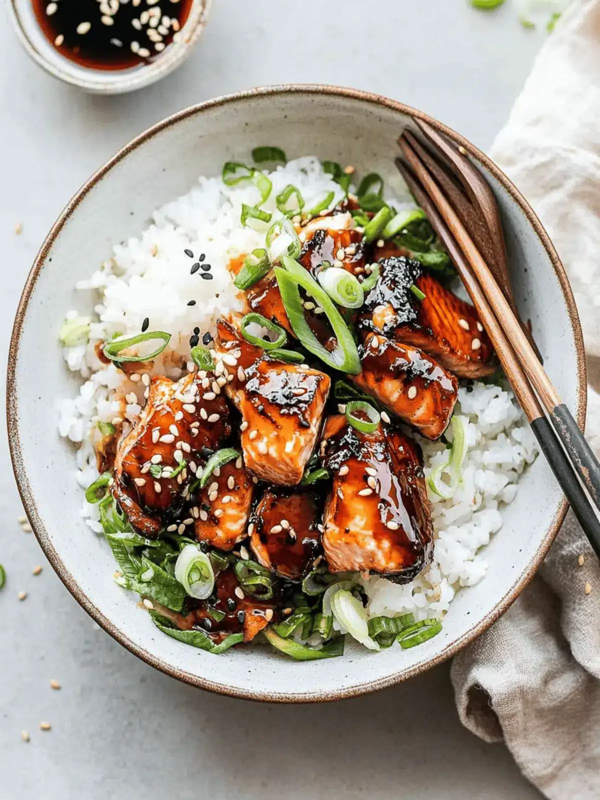 Soy-Glazed Seared Salmon Rice Bowls with Namasu