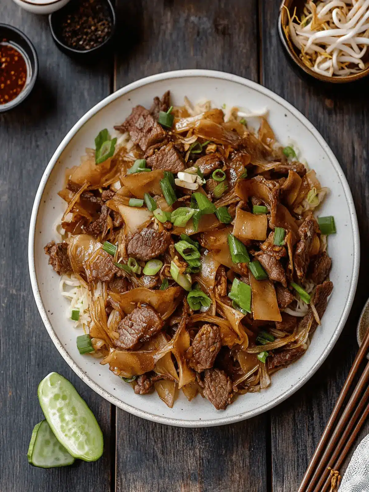 Vietnamese Flat Rice Noodles with Beef