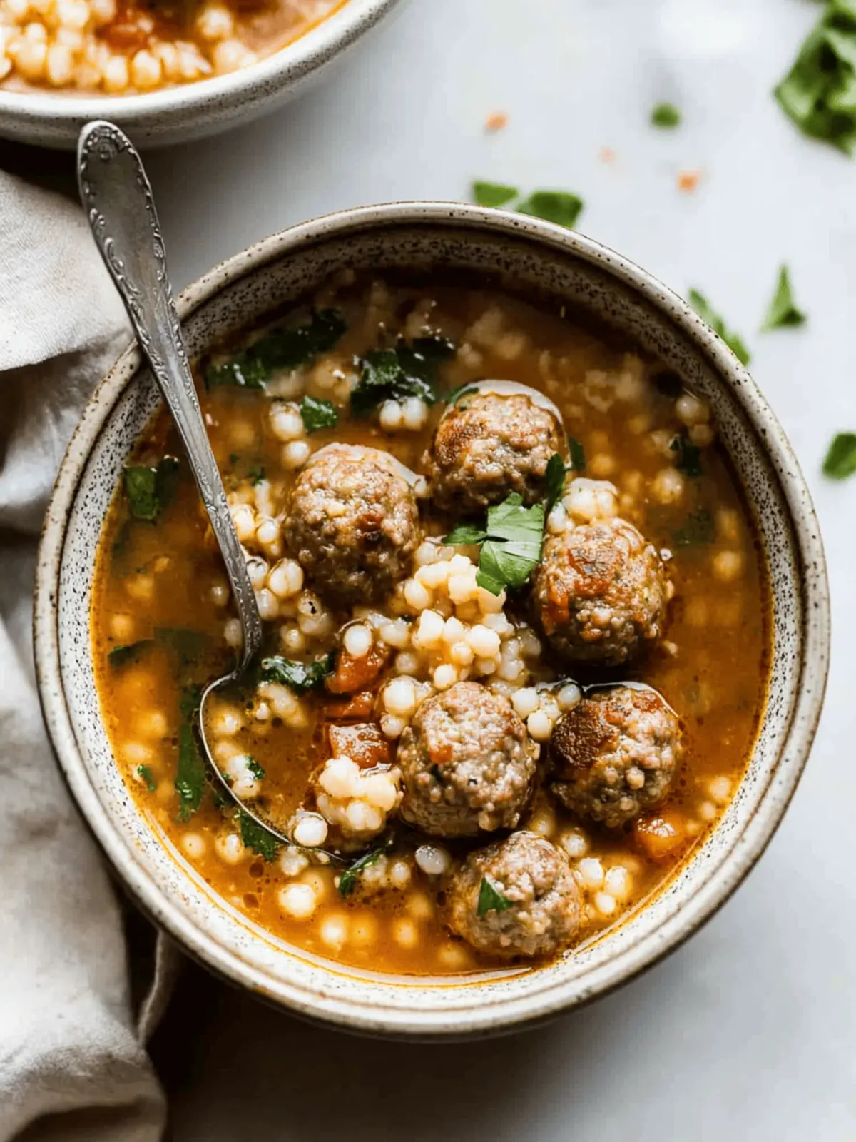 Mini Moroccan Meatball Couscous Soup
