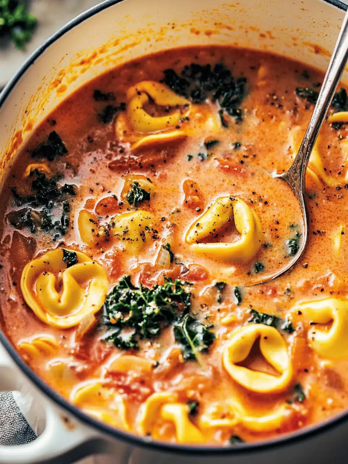 Creamy Vegetarian Tortellini Soup with Kale