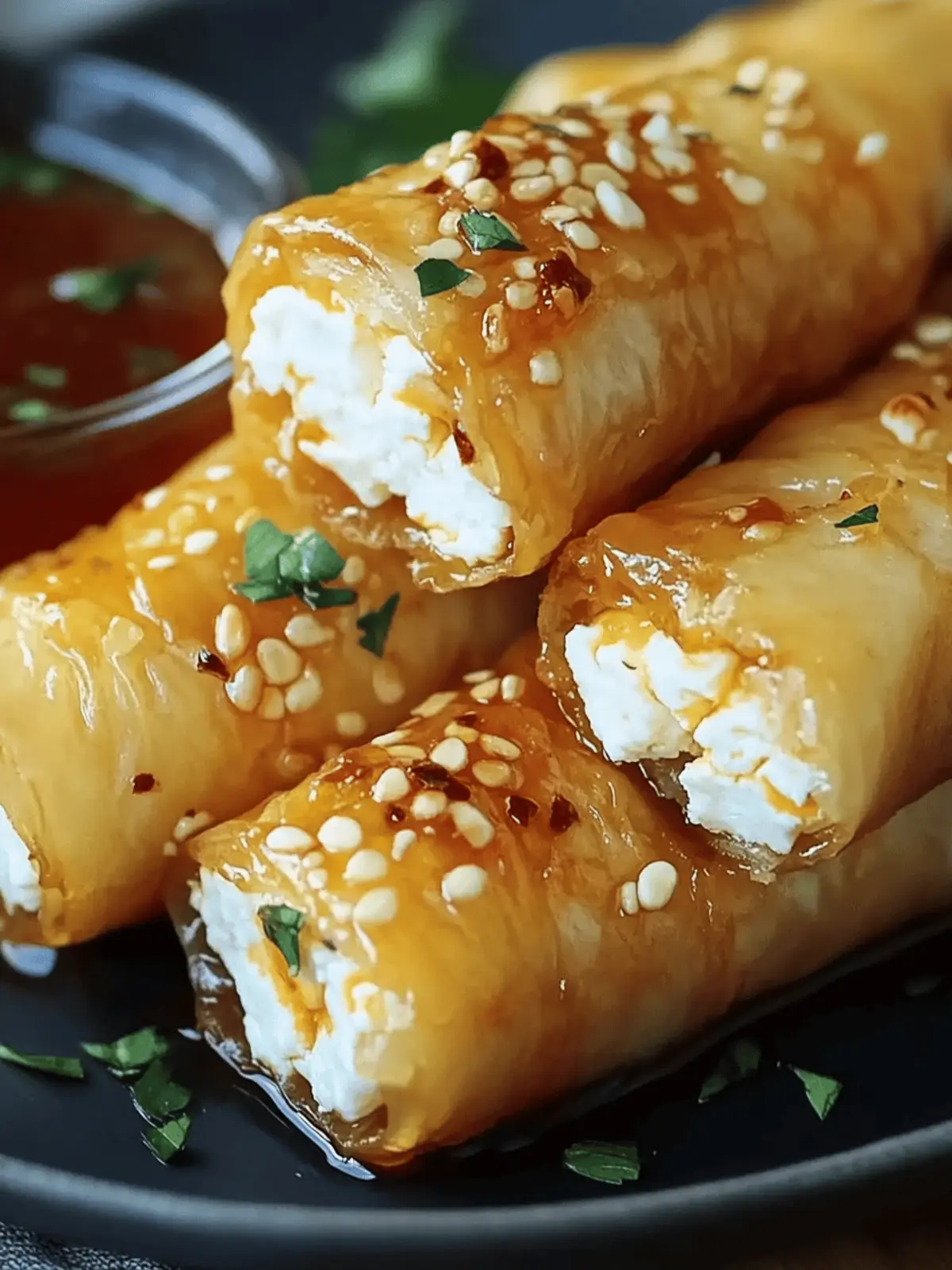 Oven Fried Feta Rolls with Chili Honey