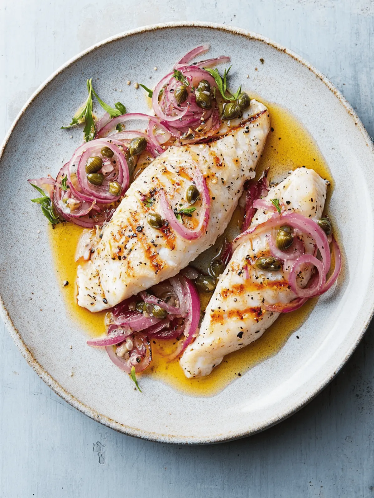 Flavorsome Grilled Fish with Caper and Red Onion Dressing 2 Grilled Fish with Caper and Red Onion Dressing