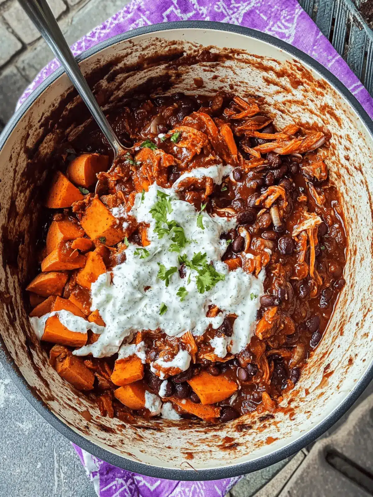 Chipotle Black Bean + Sweet Potato Chilli with Coriander Yogurt