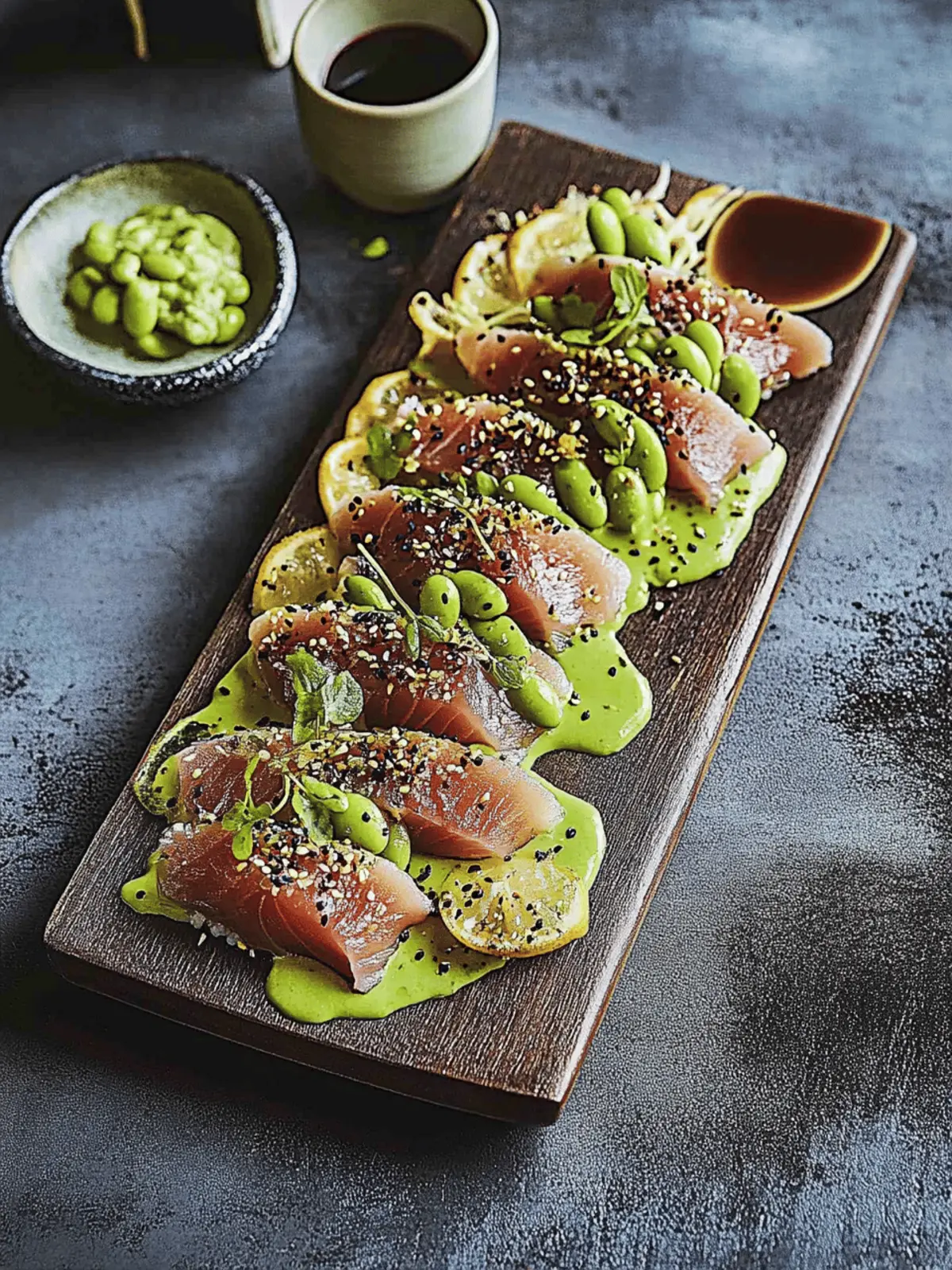 Savor Sesame Tuna Tataki with Wasabi and Edamame Delight 4 Sesame tuna tataki with wasabi and edamame