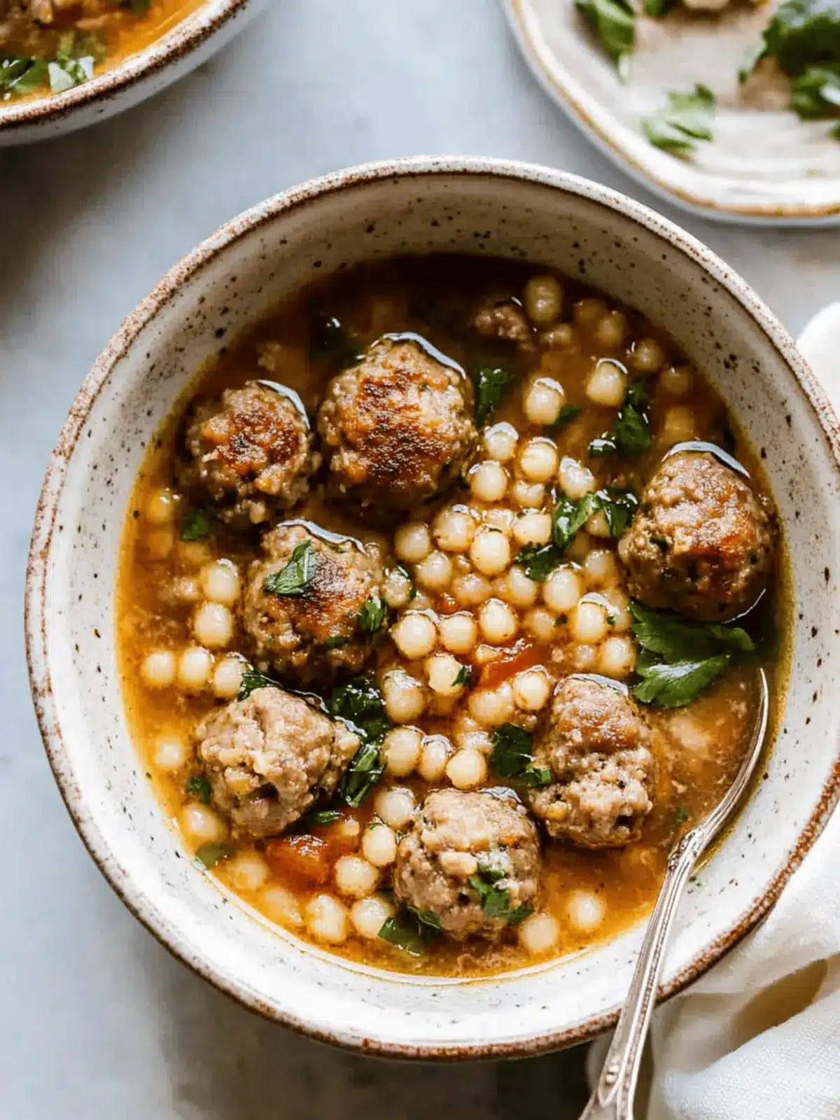 Mini Moroccan Meatball Couscous Soup
