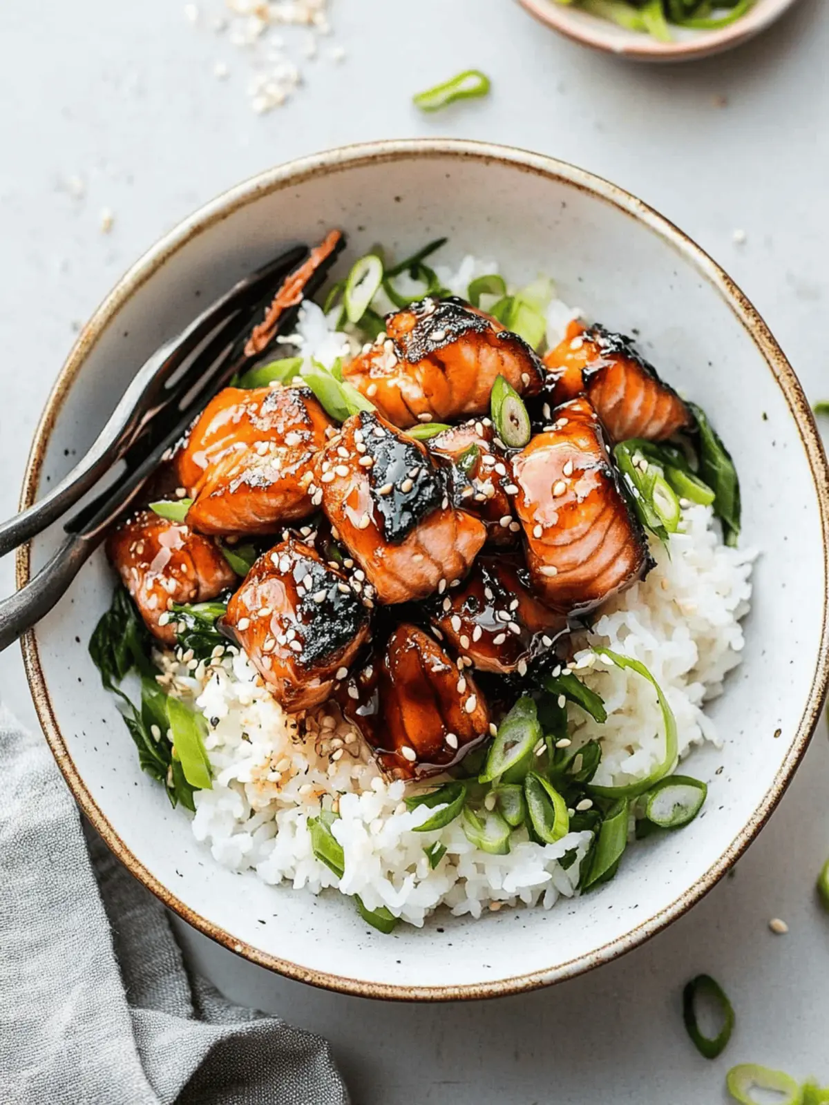 Soy-Glazed Seared Salmon Rice Bowls with Namasu