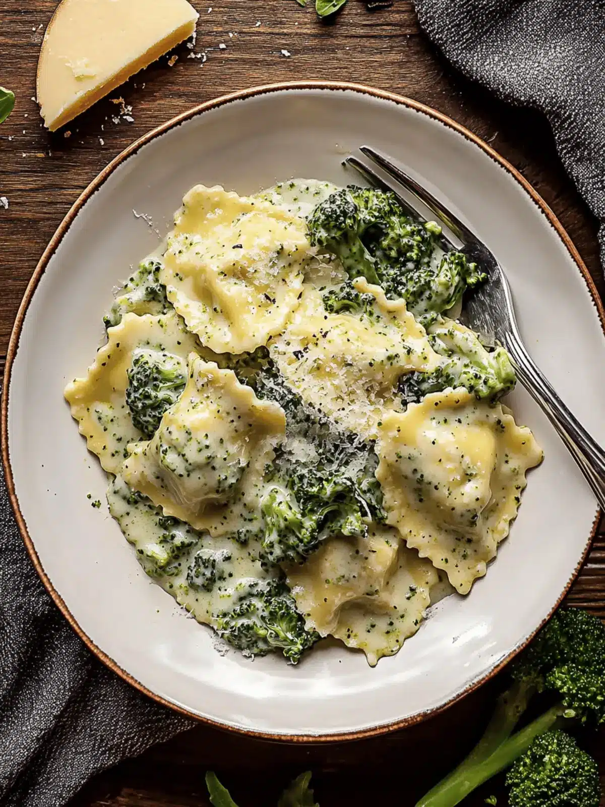 Creamy Date Night Broccoli Alfredo Ravioli