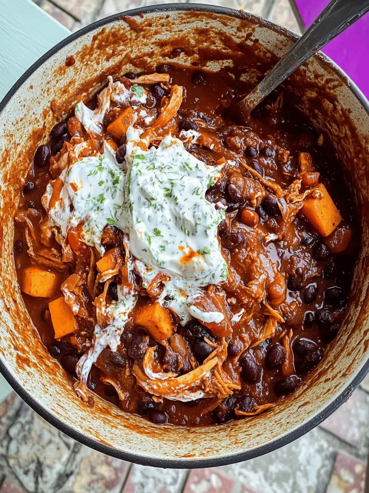 Chipotle Black Bean + Sweet Potato Chilli with Coriander Yogurt