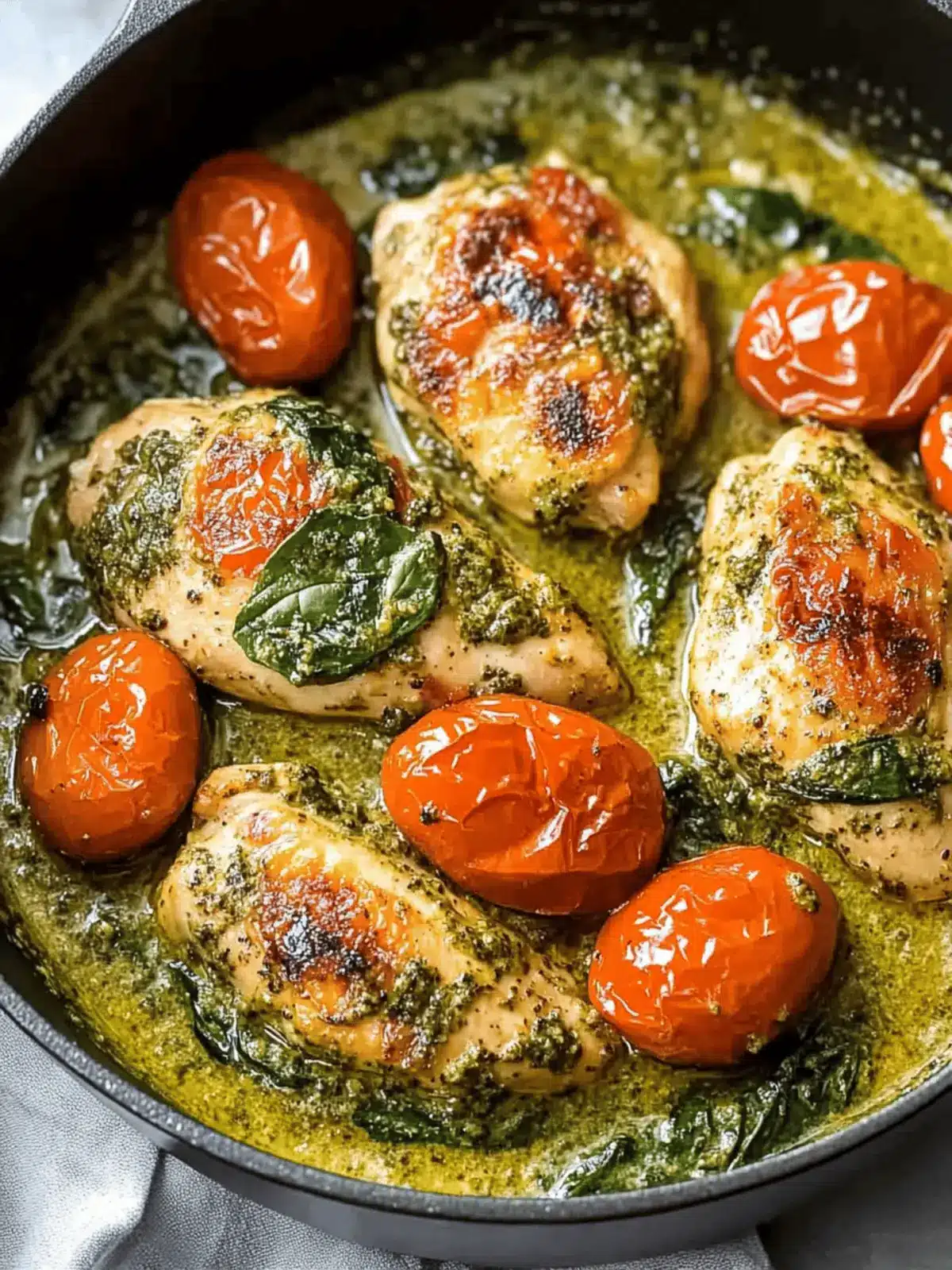 Creamy Pesto Chicken with Roasted Tomatoes & Spinach
