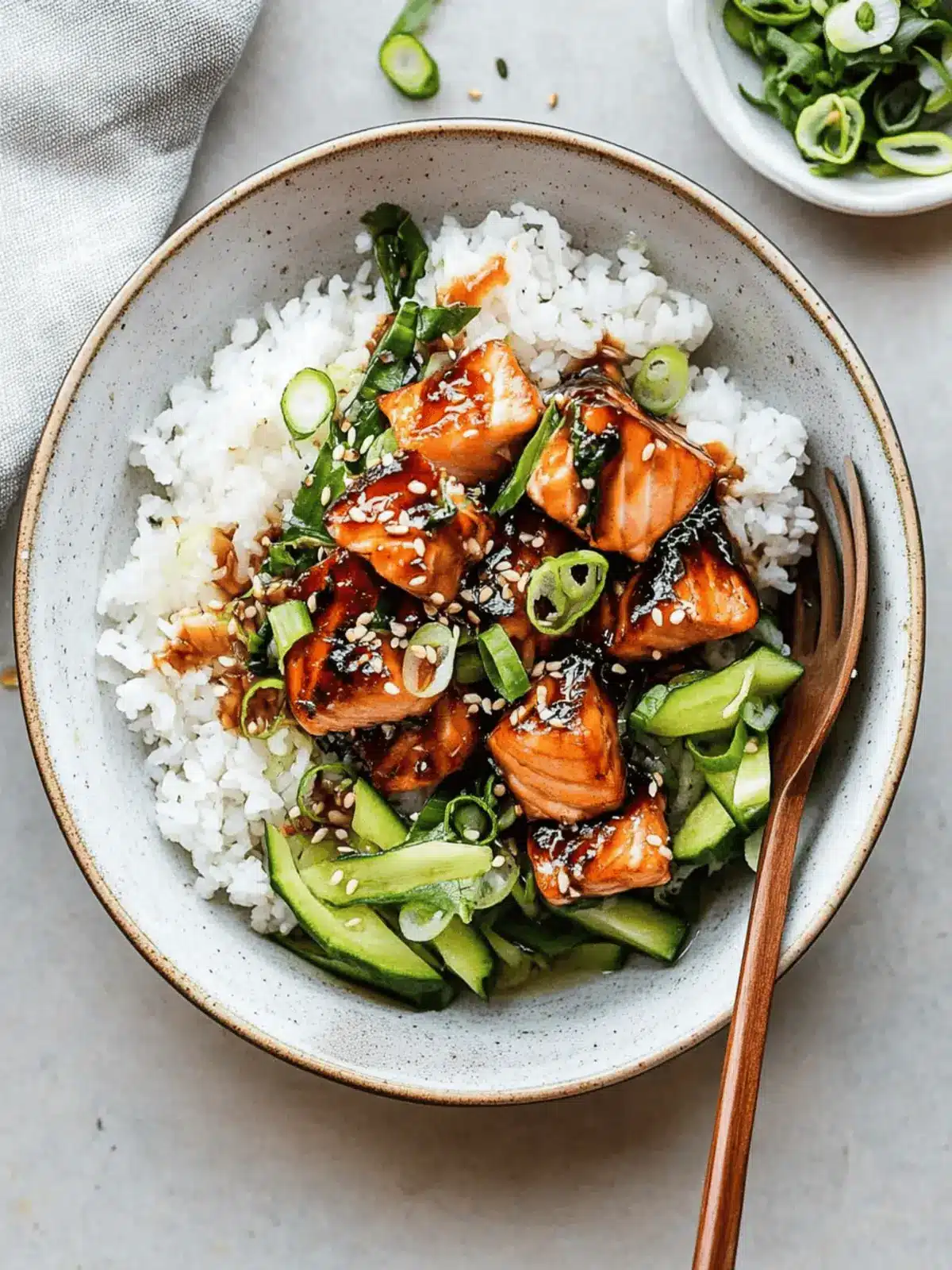 Soy-Glazed Seared Salmon Rice Bowls with Namasu