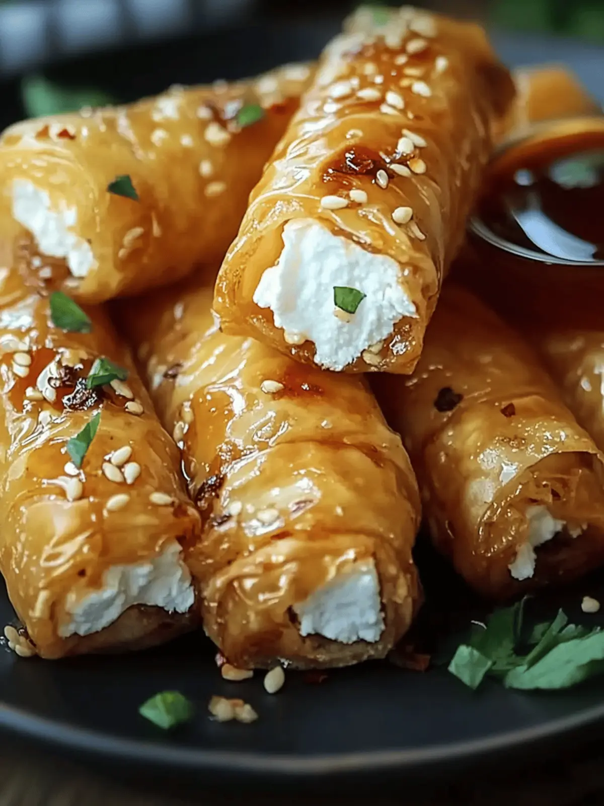 Crispy Oven Fried Feta Rolls with Chili Honey Delight 3 Oven Fried Feta Rolls with Chili Honey