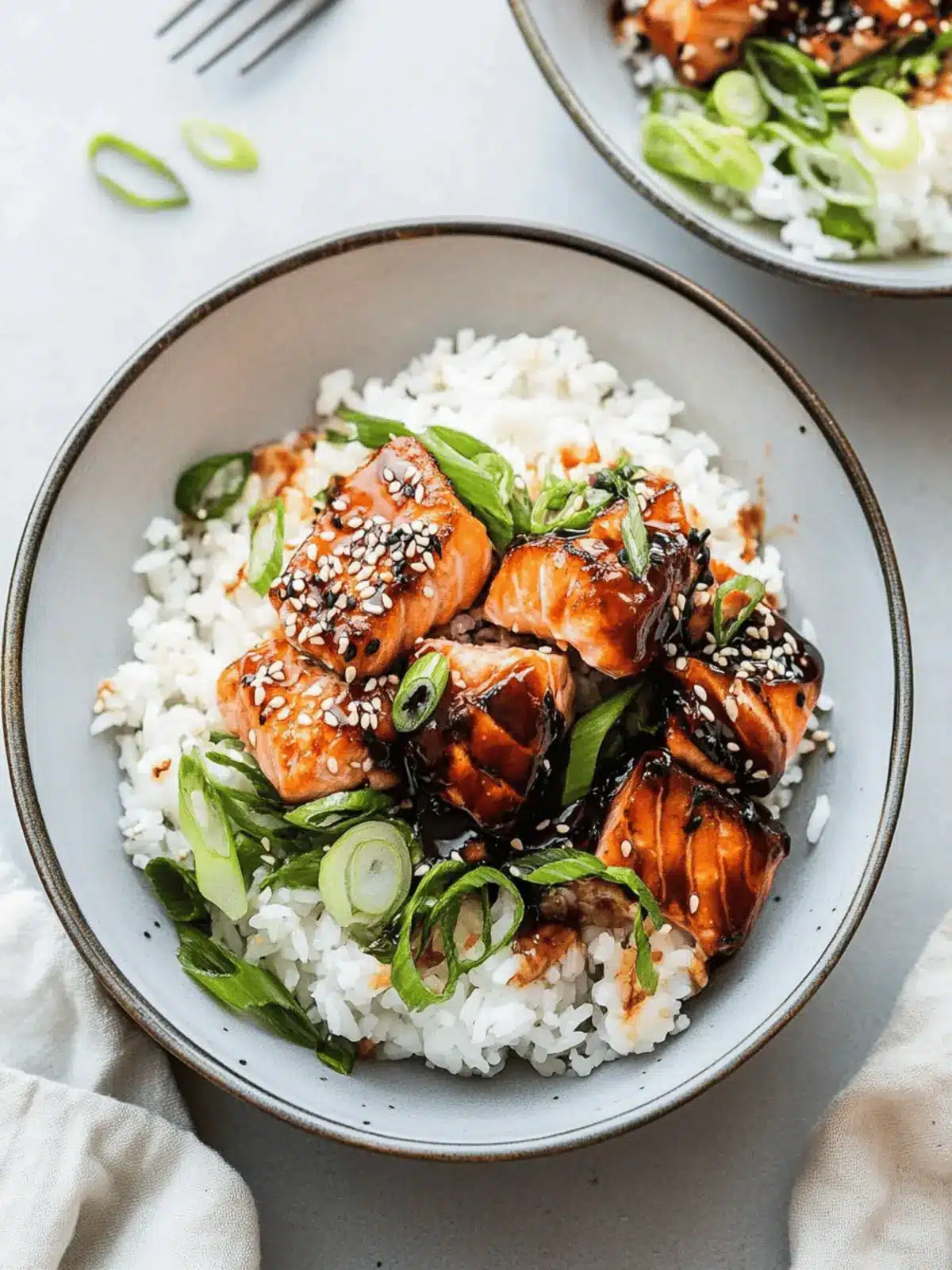 Soy-Glazed Seared Salmon Rice Bowls with Namasu