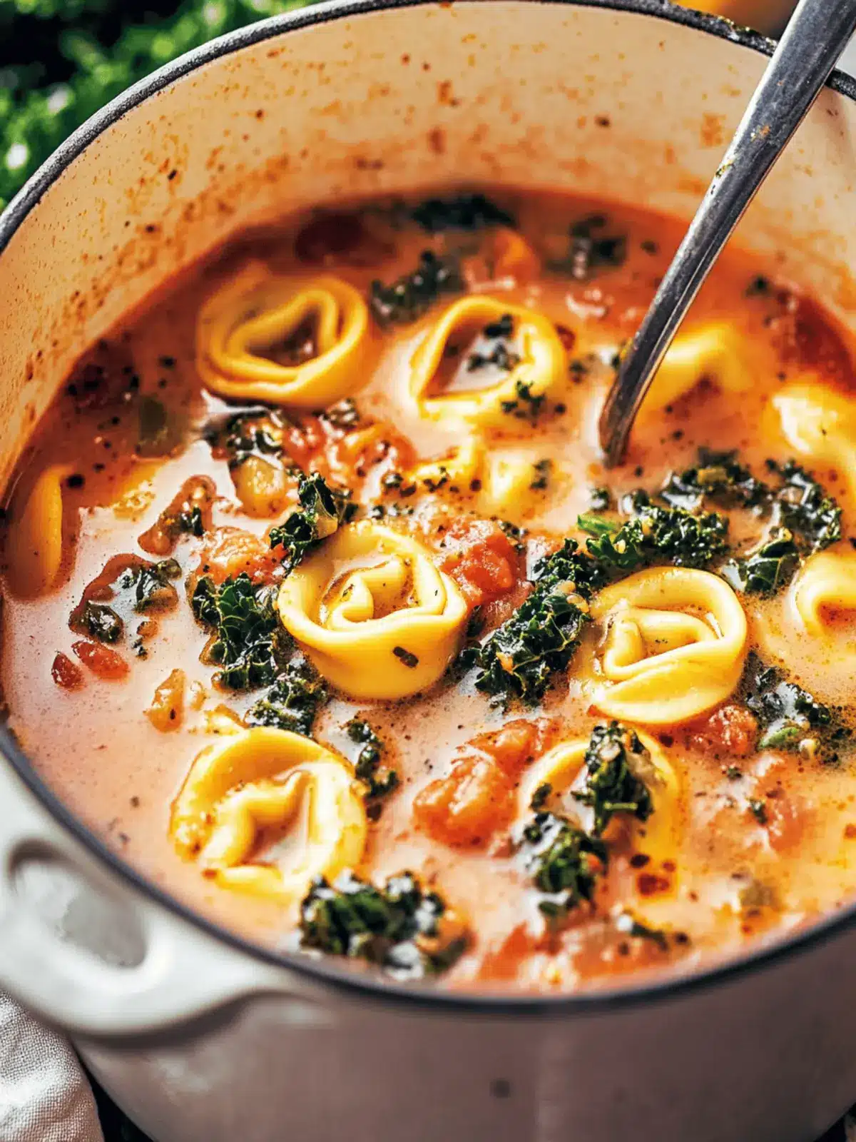 Creamy Vegetarian Tortellini Soup with Kale