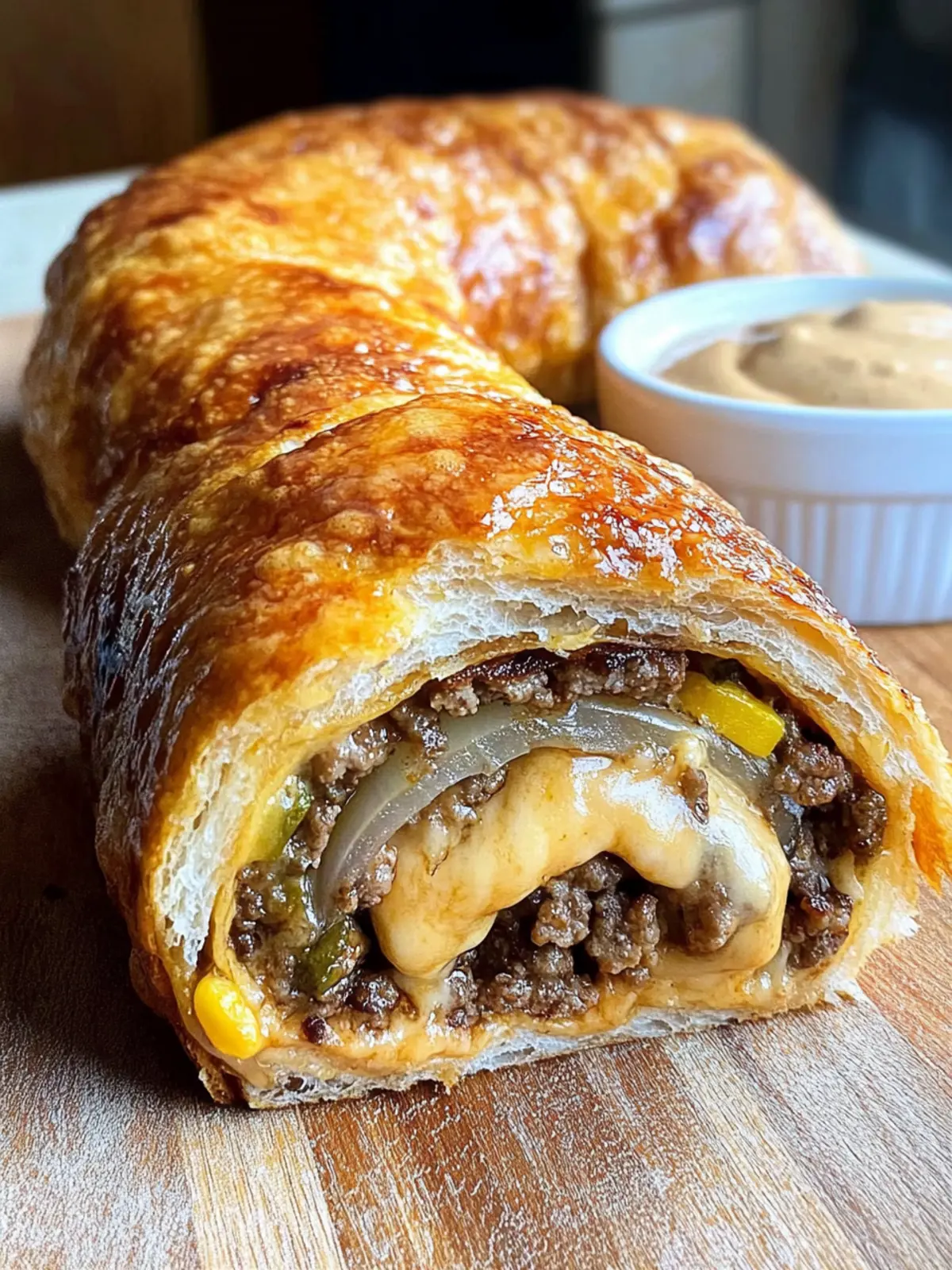 Viral Cheeseburger Onion Ring Roll