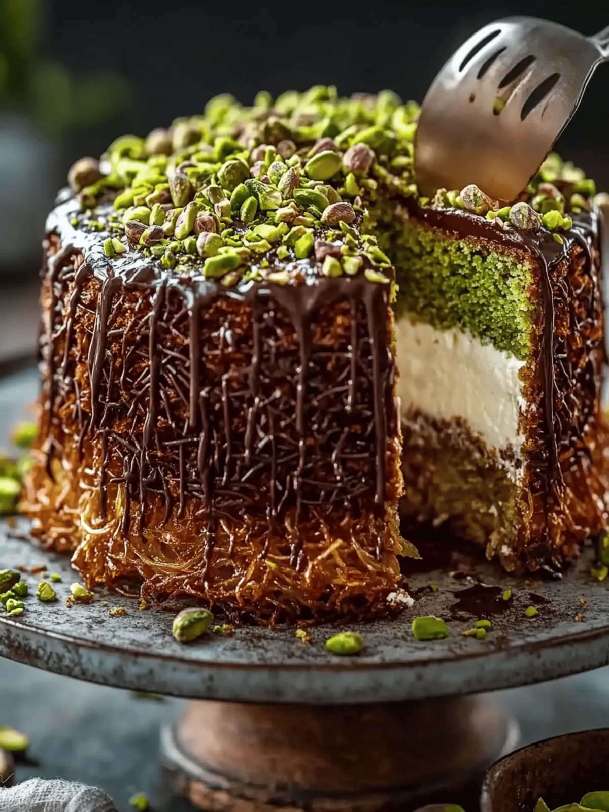Chocolate Pistachio Kataifi Cake