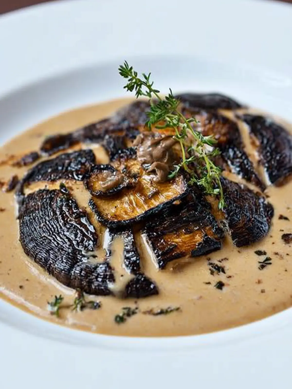 Grilled Portobello Mushroom in a Porcini Cream Sauce