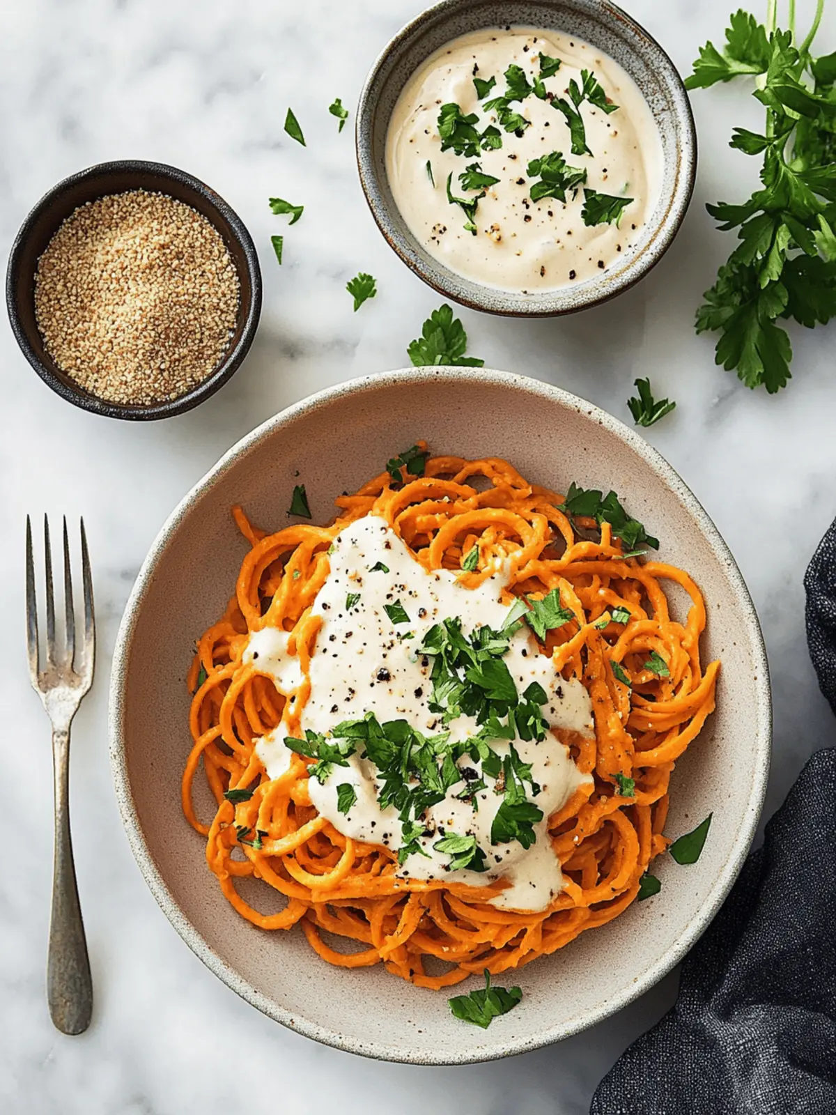 Decadent Sweet Potato Noodles with Vegan Alfredo Sauce Bliss 5 Sweet Potato Noodles with Vegan Alfredo Sauce