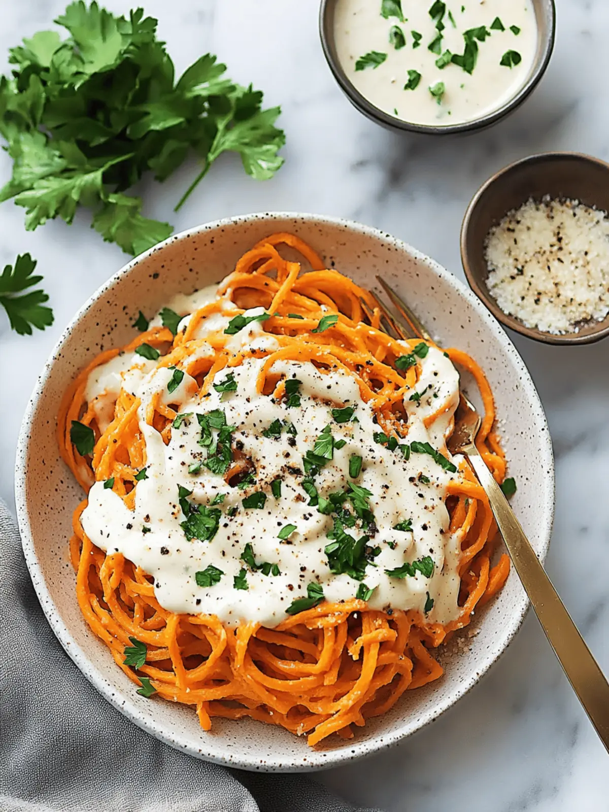 Decadent Sweet Potato Noodles with Vegan Alfredo Sauce Bliss 3 Sweet Potato Noodles with Vegan Alfredo Sauce